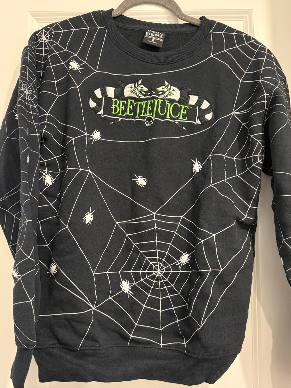 Beetlejuice Black Spiderweb Crewneck Sweatshirt